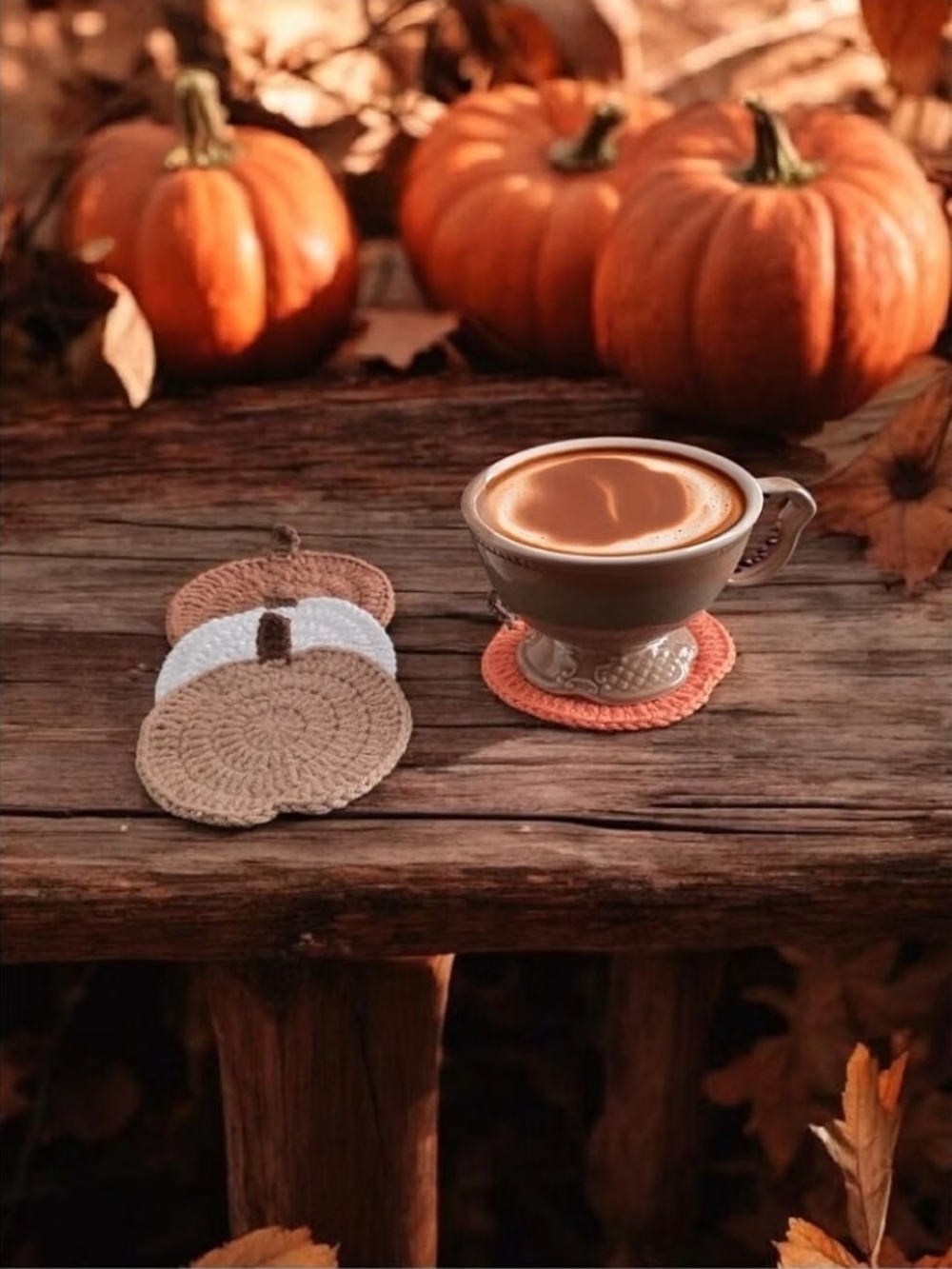 NEW Set of 4 Crochet Pumpkin Coasters – Cozy Fall Coffee Table Decor